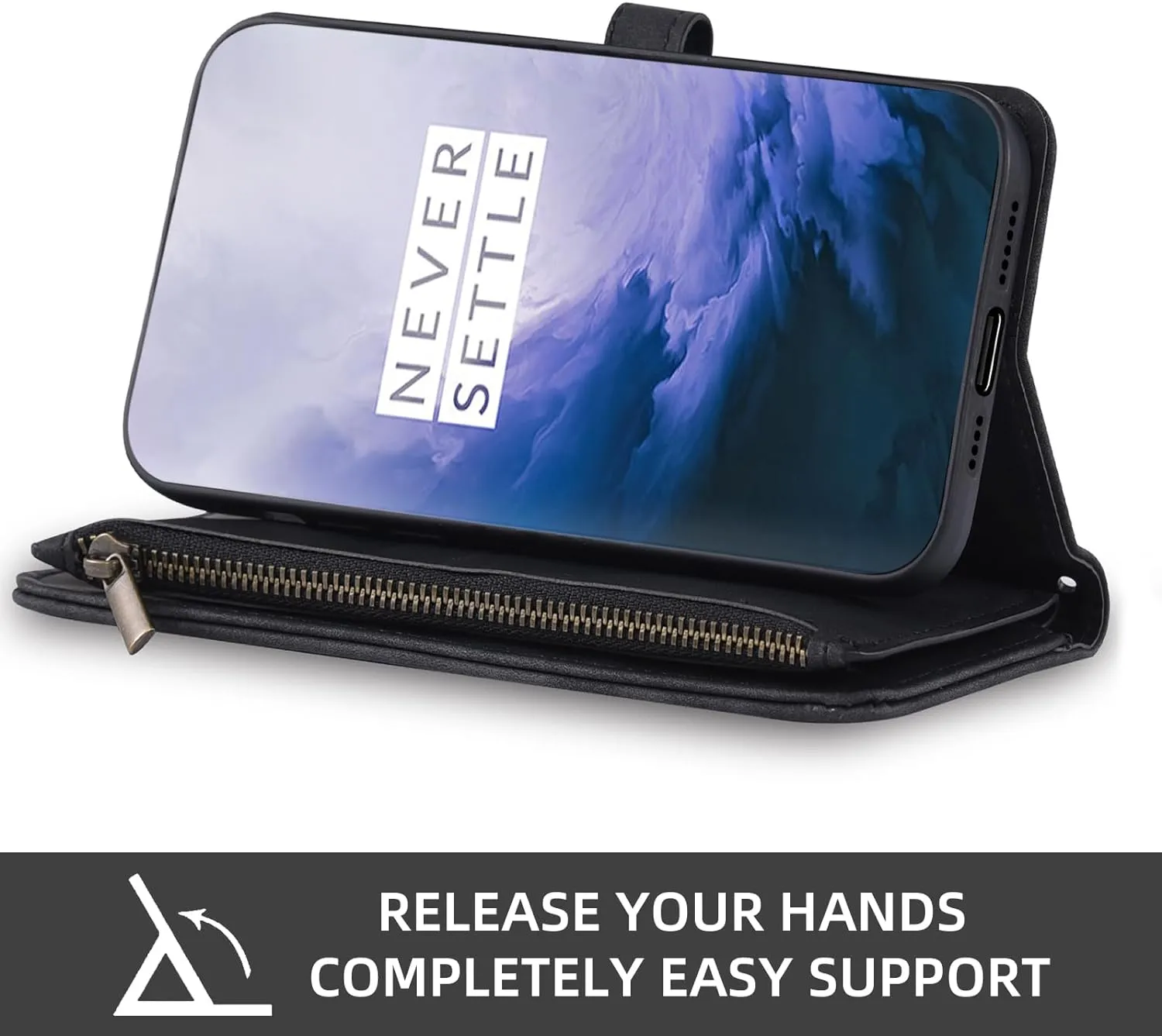 OnePlus 7 Pro Wallet Cover  Screen Protector Crossbody Zipper Card Holder