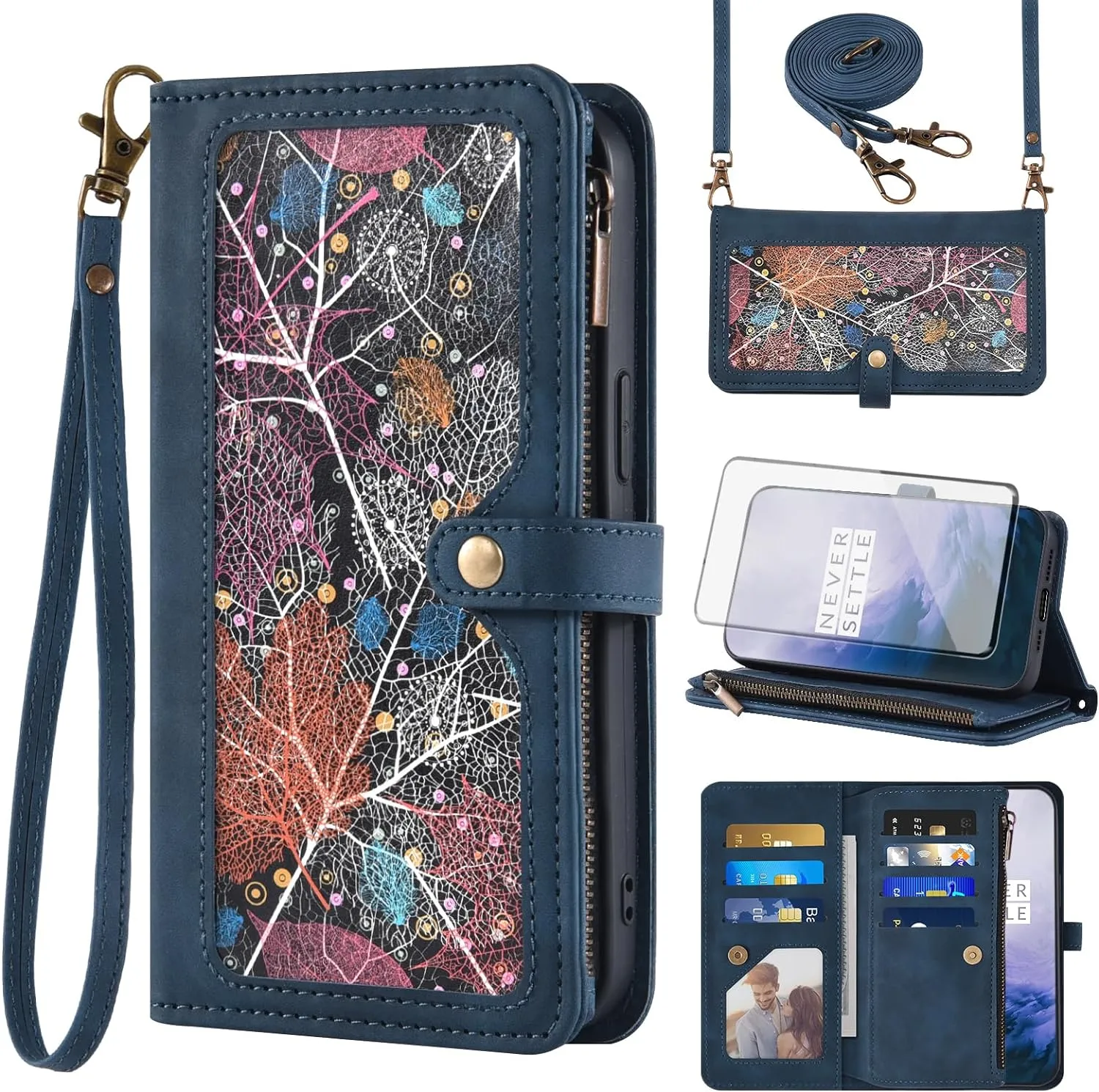 OnePlus 7 Pro Wallet Cover  Screen Protector Crossbody Zipper Card Holder