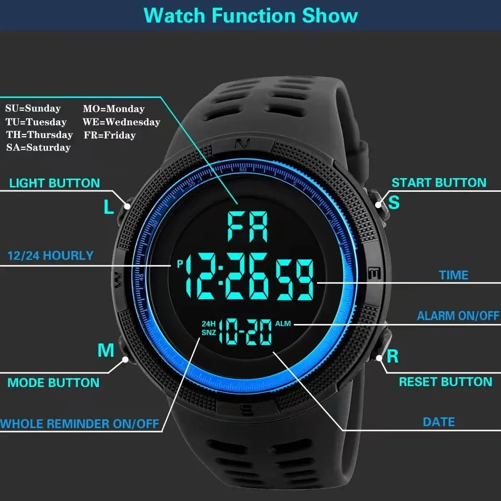 Outdoor multifunctional luminous sports watch internet celebrity adult student male 1251 electronic watch fashionable LED watch