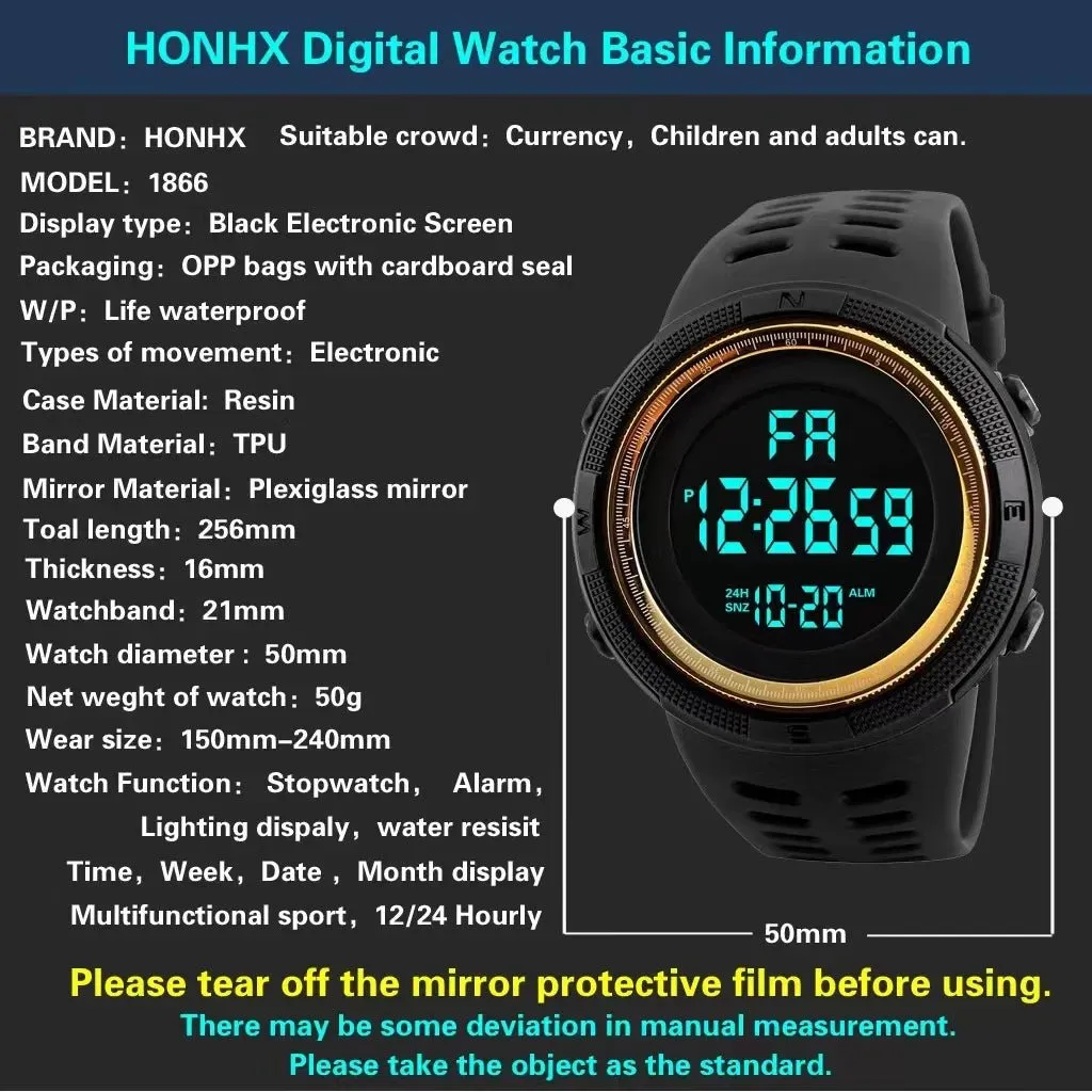 Outdoor multifunctional luminous sports watch internet celebrity adult student male 1251 electronic watch fashionable LED watch