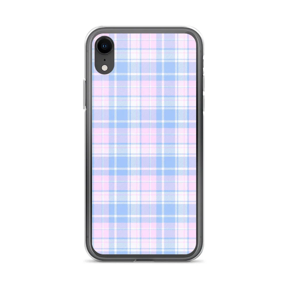 Pastel Plaid iPhone 13 12 Pro Max Case, Pink Blue Tartan Print Cute Gift Aesthetic iPhone 11 Mini SE 2020 XS Max XR X 7 Plus 8 Cell Phone