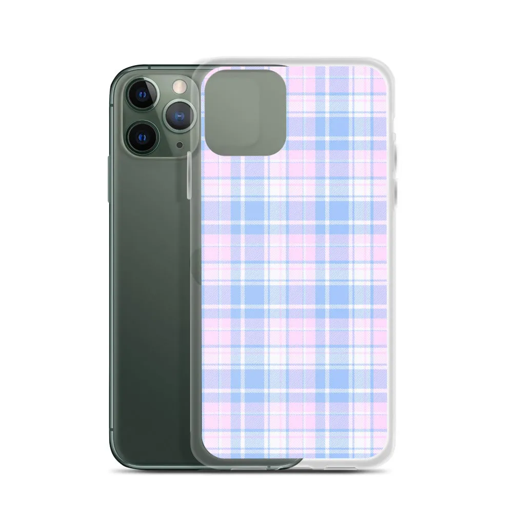 Pastel Plaid iPhone 13 12 Pro Max Case, Pink Blue Tartan Print Cute Gift Aesthetic iPhone 11 Mini SE 2020 XS Max XR X 7 Plus 8 Cell Phone