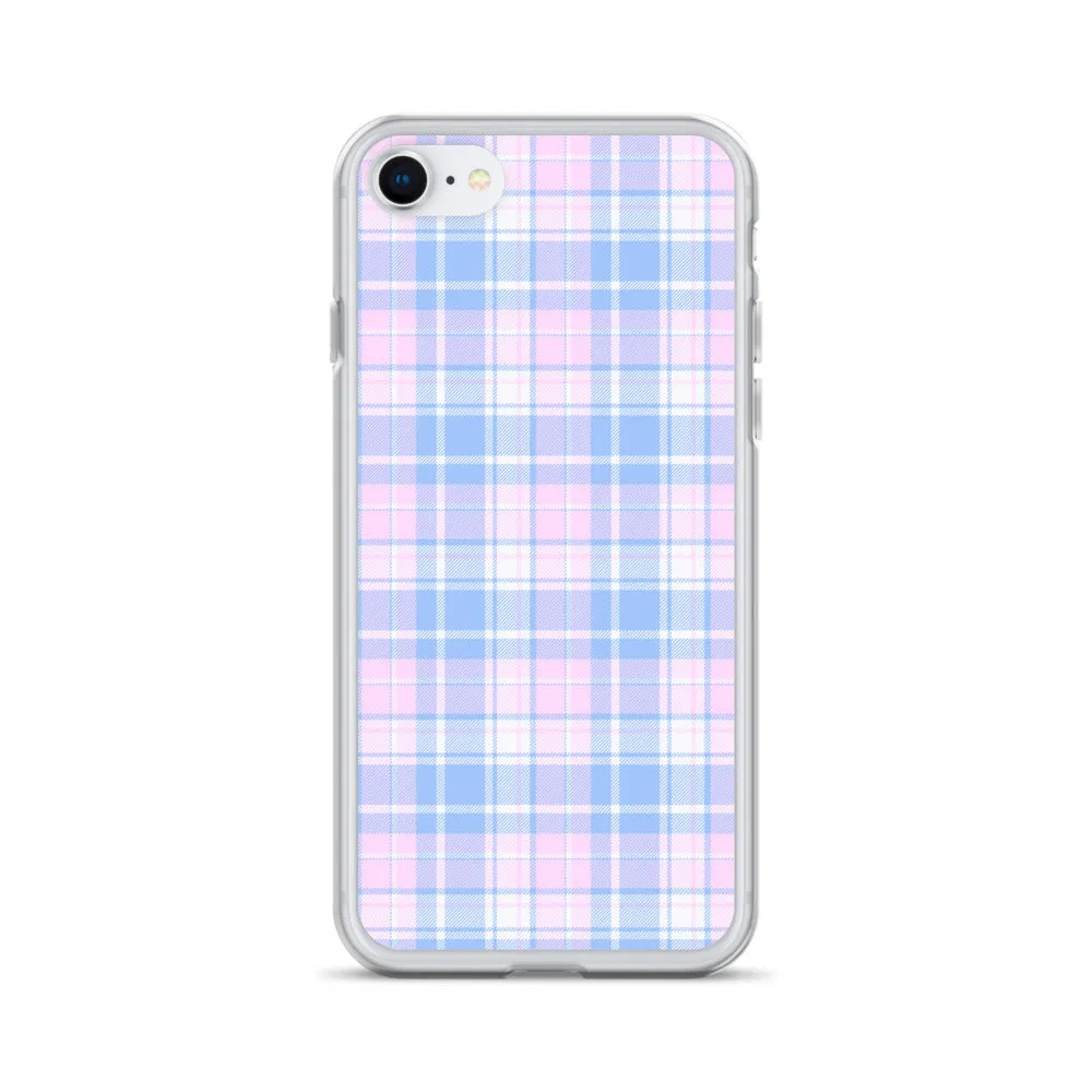 Pastel Plaid iPhone 13 12 Pro Max Case, Pink Blue Tartan Print Cute Gift Aesthetic iPhone 11 Mini SE 2020 XS Max XR X 7 Plus 8 Cell Phone