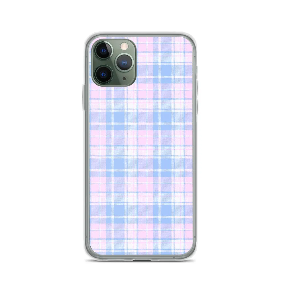 Pastel Plaid iPhone 13 12 Pro Max Case, Pink Blue Tartan Print Cute Gift Aesthetic iPhone 11 Mini SE 2020 XS Max XR X 7 Plus 8 Cell Phone