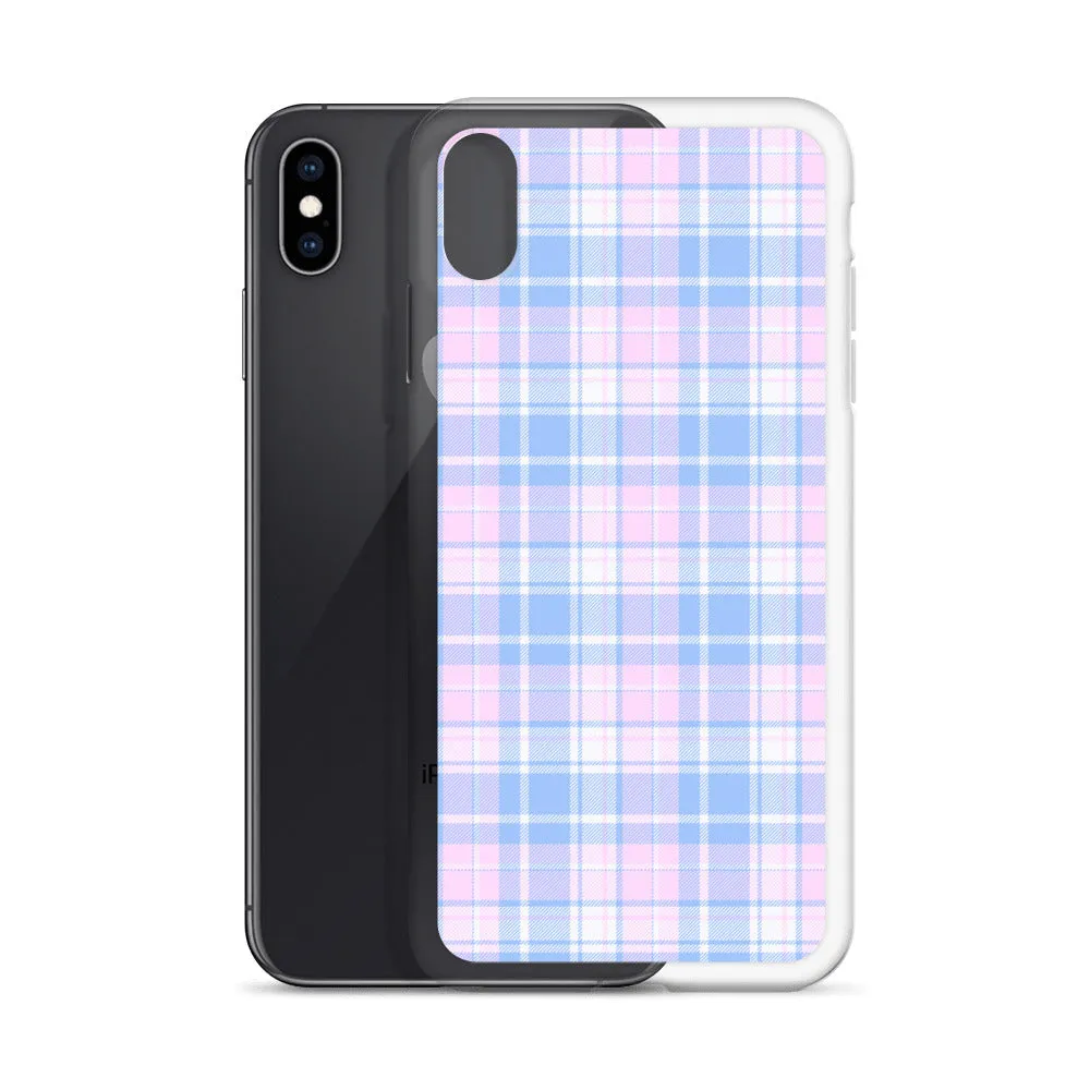 Pastel Plaid iPhone 13 12 Pro Max Case, Pink Blue Tartan Print Cute Gift Aesthetic iPhone 11 Mini SE 2020 XS Max XR X 7 Plus 8 Cell Phone