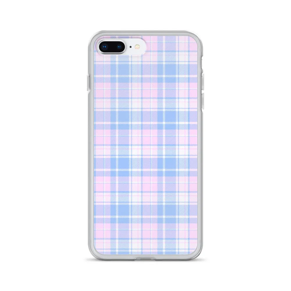 Pastel Plaid iPhone 13 12 Pro Max Case, Pink Blue Tartan Print Cute Gift Aesthetic iPhone 11 Mini SE 2020 XS Max XR X 7 Plus 8 Cell Phone