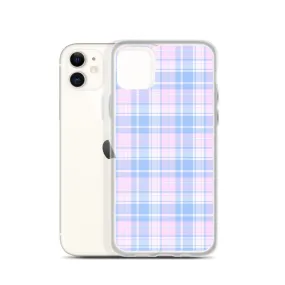 Pastel Plaid iPhone 13 12 Pro Max Case, Pink Blue Tartan Print Cute Gift Aesthetic iPhone 11 Mini SE 2020 XS Max XR X 7 Plus 8 Cell Phone