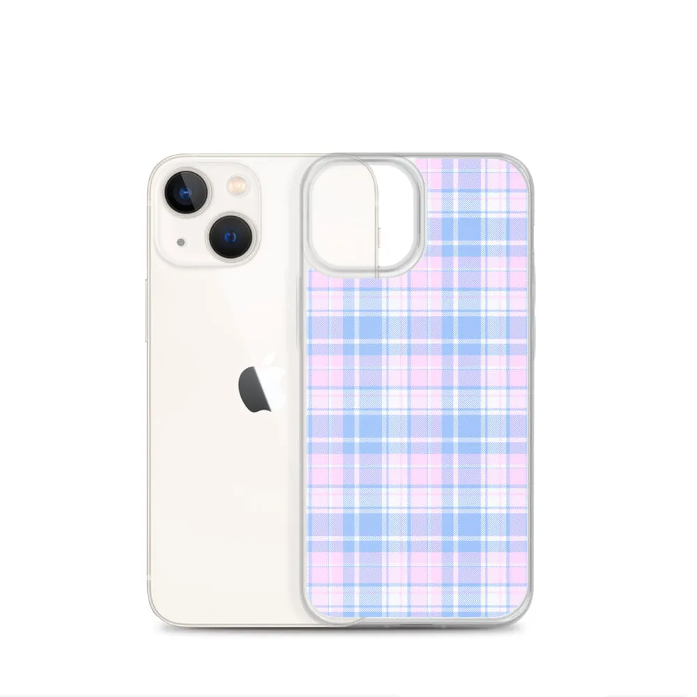 Pastel Plaid iPhone 13 12 Pro Max Case, Pink Blue Tartan Print Cute Gift Aesthetic iPhone 11 Mini SE 2020 XS Max XR X 7 Plus 8 Cell Phone