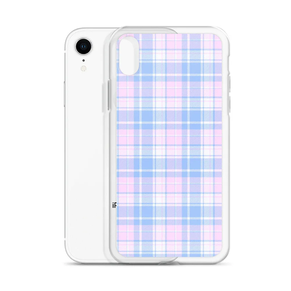 Pastel Plaid iPhone 13 12 Pro Max Case, Pink Blue Tartan Print Cute Gift Aesthetic iPhone 11 Mini SE 2020 XS Max XR X 7 Plus 8 Cell Phone