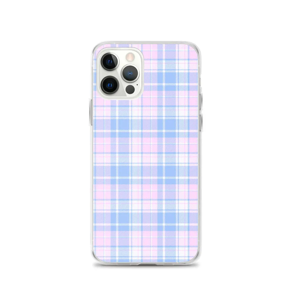 Pastel Plaid iPhone 13 12 Pro Max Case, Pink Blue Tartan Print Cute Gift Aesthetic iPhone 11 Mini SE 2020 XS Max XR X 7 Plus 8 Cell Phone