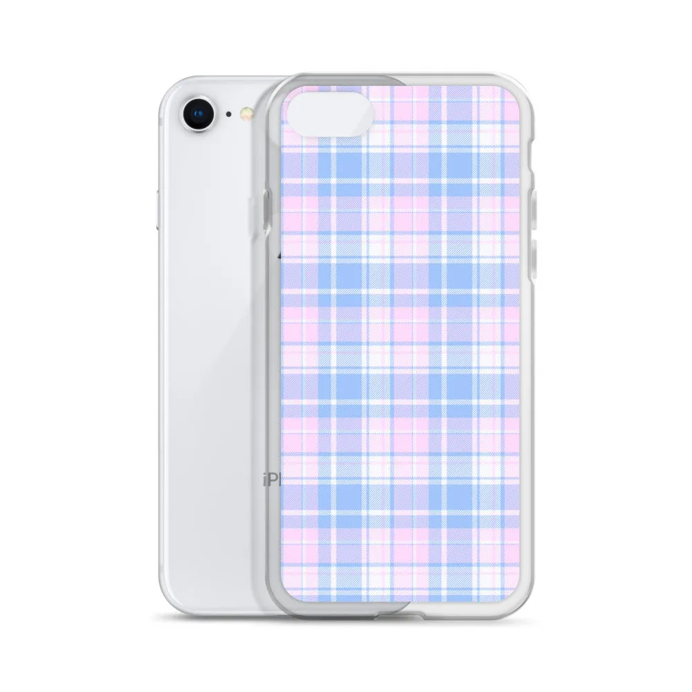 Pastel Plaid iPhone 13 12 Pro Max Case, Pink Blue Tartan Print Cute Gift Aesthetic iPhone 11 Mini SE 2020 XS Max XR X 7 Plus 8 Cell Phone