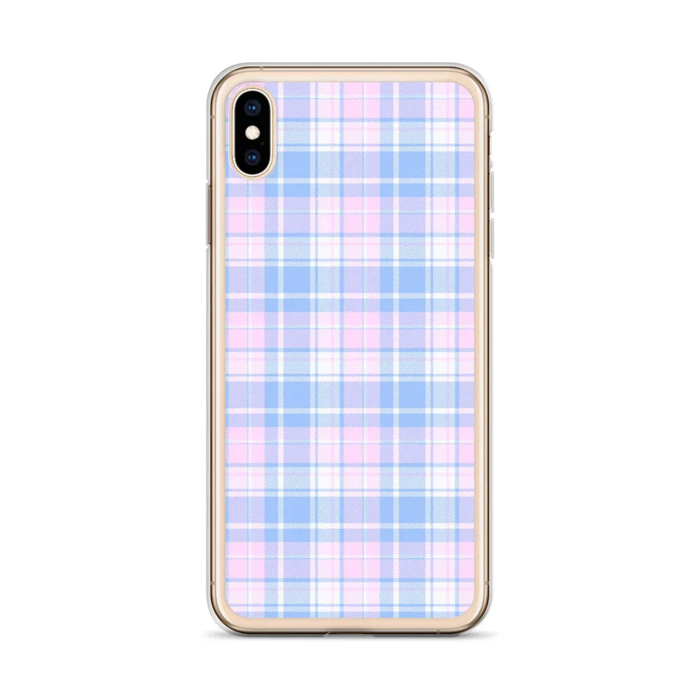 Pastel Plaid iPhone 13 12 Pro Max Case, Pink Blue Tartan Print Cute Gift Aesthetic iPhone 11 Mini SE 2020 XS Max XR X 7 Plus 8 Cell Phone