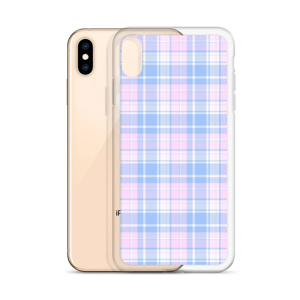 Pastel Plaid iPhone 13 12 Pro Max Case, Pink Blue Tartan Print Cute Gift Aesthetic iPhone 11 Mini SE 2020 XS Max XR X 7 Plus 8 Cell Phone