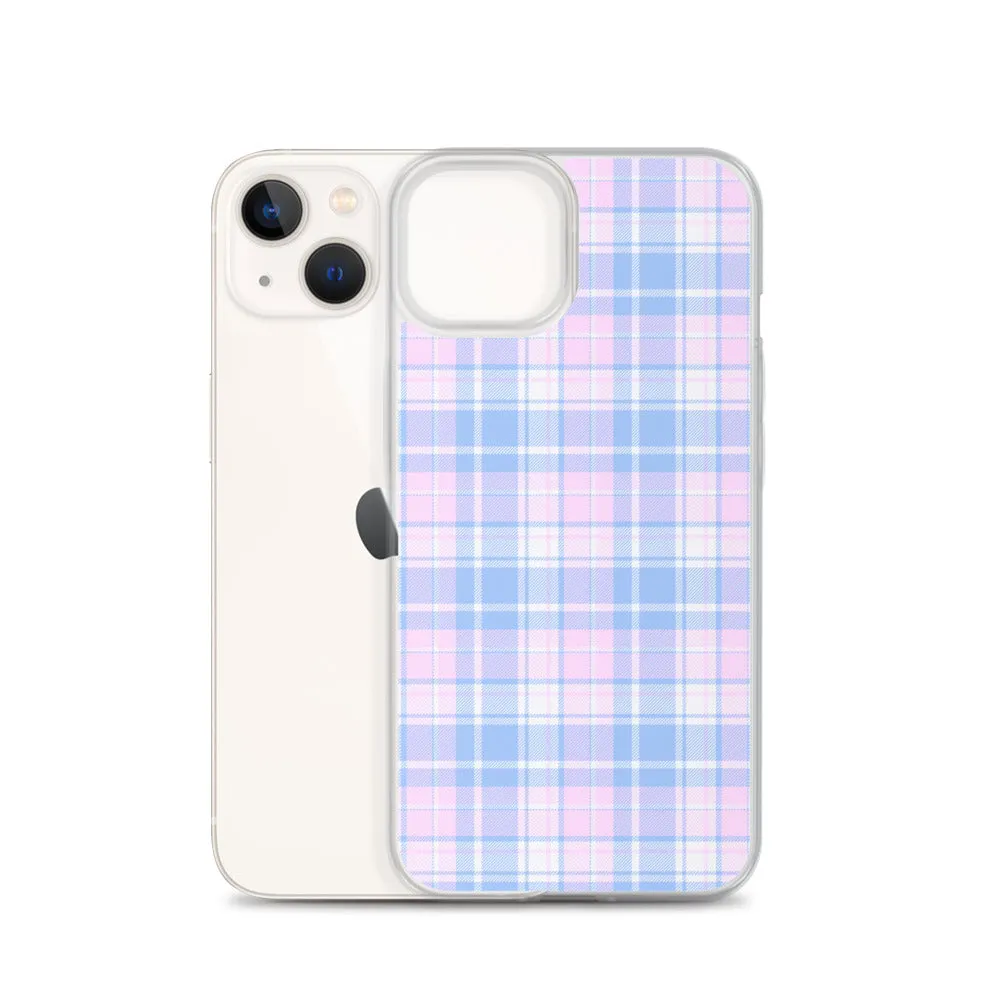 Pastel Plaid iPhone 13 12 Pro Max Case, Pink Blue Tartan Print Cute Gift Aesthetic iPhone 11 Mini SE 2020 XS Max XR X 7 Plus 8 Cell Phone