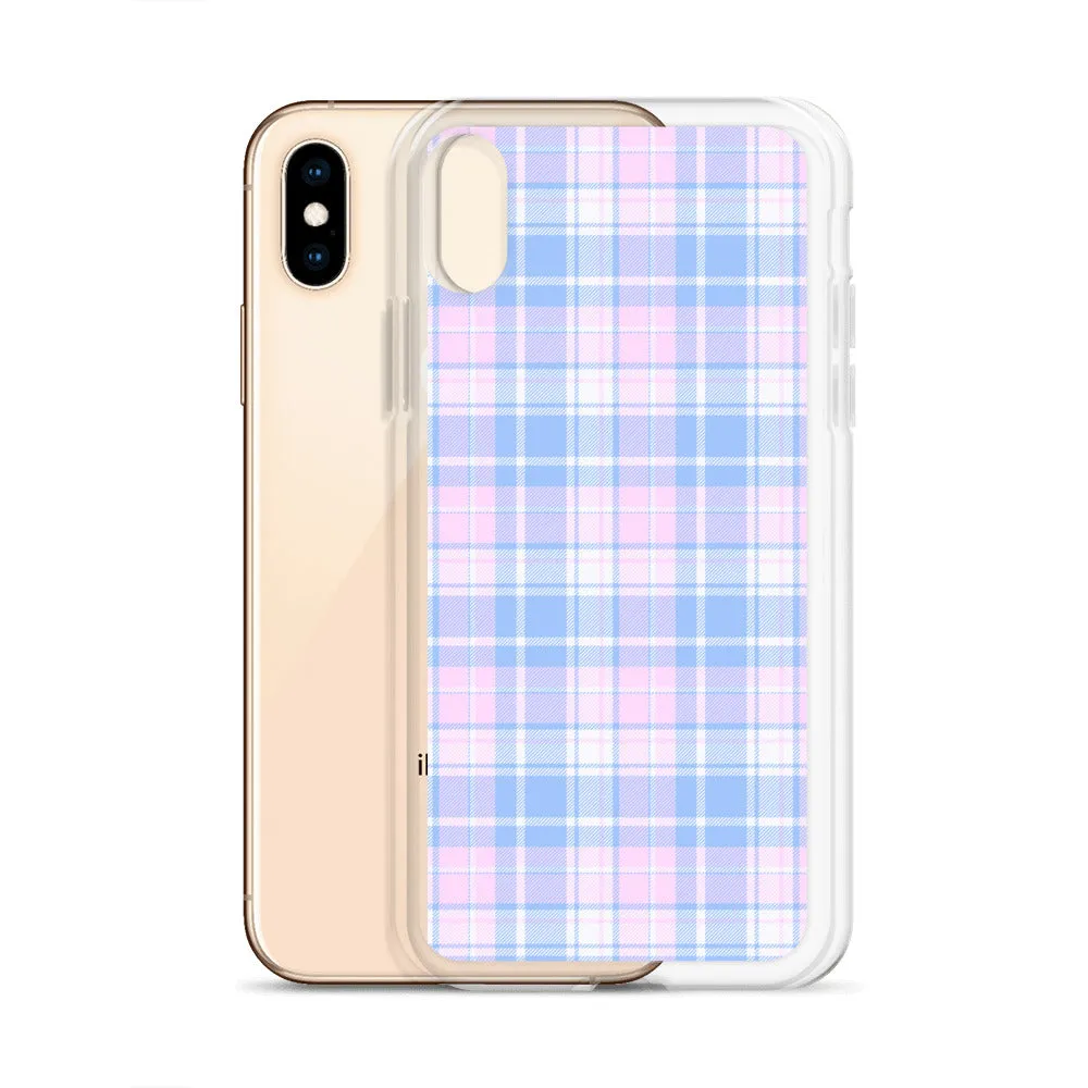 Pastel Plaid iPhone 13 12 Pro Max Case, Pink Blue Tartan Print Cute Gift Aesthetic iPhone 11 Mini SE 2020 XS Max XR X 7 Plus 8 Cell Phone