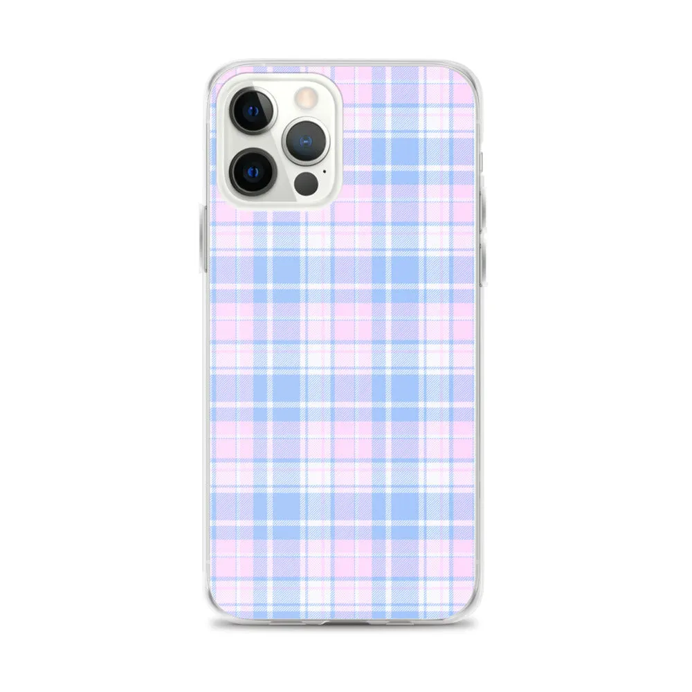 Pastel Plaid iPhone 13 12 Pro Max Case, Pink Blue Tartan Print Cute Gift Aesthetic iPhone 11 Mini SE 2020 XS Max XR X 7 Plus 8 Cell Phone