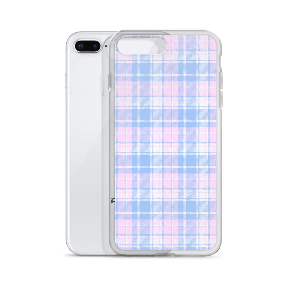 Pastel Plaid iPhone 13 12 Pro Max Case, Pink Blue Tartan Print Cute Gift Aesthetic iPhone 11 Mini SE 2020 XS Max XR X 7 Plus 8 Cell Phone