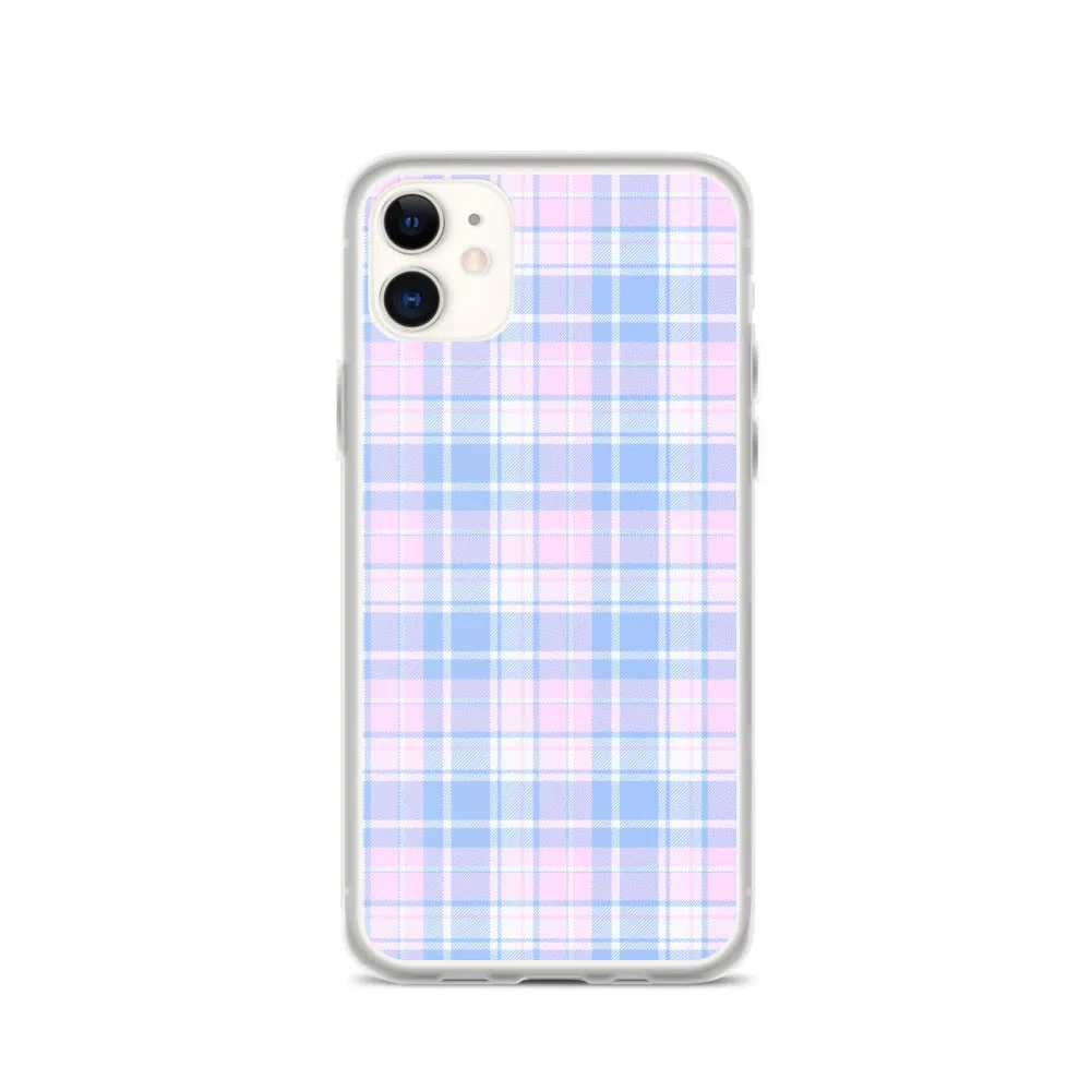 Pastel Plaid iPhone 13 12 Pro Max Case, Pink Blue Tartan Print Cute Gift Aesthetic iPhone 11 Mini SE 2020 XS Max XR X 7 Plus 8 Cell Phone