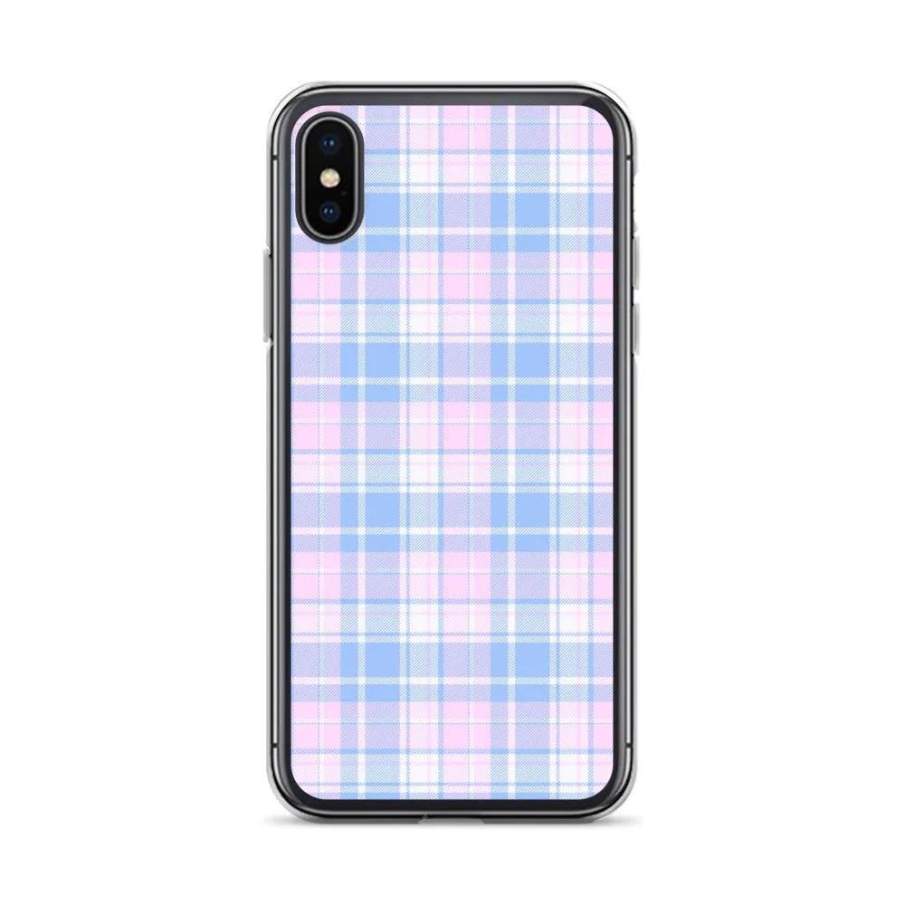 Pastel Plaid iPhone 13 12 Pro Max Case, Pink Blue Tartan Print Cute Gift Aesthetic iPhone 11 Mini SE 2020 XS Max XR X 7 Plus 8 Cell Phone