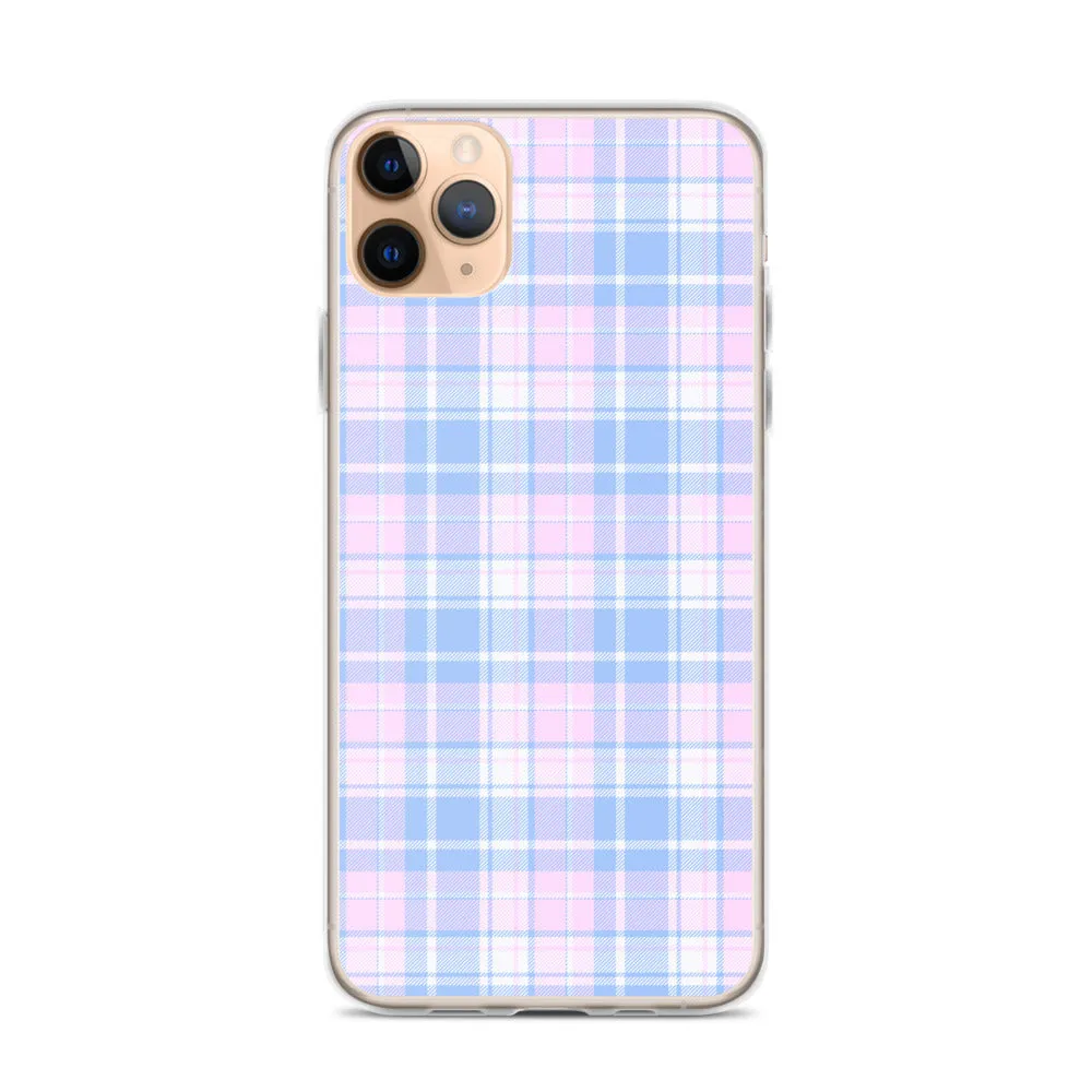 Pastel Plaid iPhone 13 12 Pro Max Case, Pink Blue Tartan Print Cute Gift Aesthetic iPhone 11 Mini SE 2020 XS Max XR X 7 Plus 8 Cell Phone