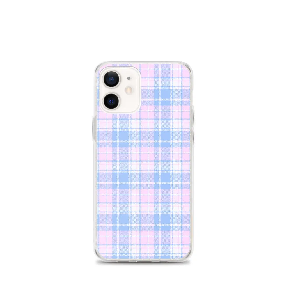 Pastel Plaid iPhone 13 12 Pro Max Case, Pink Blue Tartan Print Cute Gift Aesthetic iPhone 11 Mini SE 2020 XS Max XR X 7 Plus 8 Cell Phone