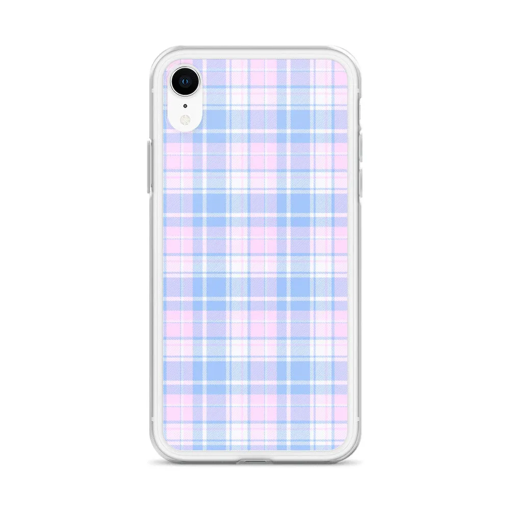 Pastel Plaid iPhone 13 12 Pro Max Case, Pink Blue Tartan Print Cute Gift Aesthetic iPhone 11 Mini SE 2020 XS Max XR X 7 Plus 8 Cell Phone