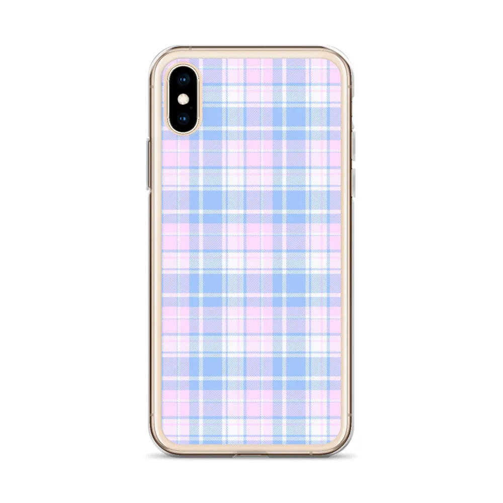 Pastel Plaid iPhone 13 12 Pro Max Case, Pink Blue Tartan Print Cute Gift Aesthetic iPhone 11 Mini SE 2020 XS Max XR X 7 Plus 8 Cell Phone