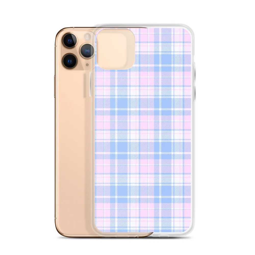 Pastel Plaid iPhone 13 12 Pro Max Case, Pink Blue Tartan Print Cute Gift Aesthetic iPhone 11 Mini SE 2020 XS Max XR X 7 Plus 8 Cell Phone