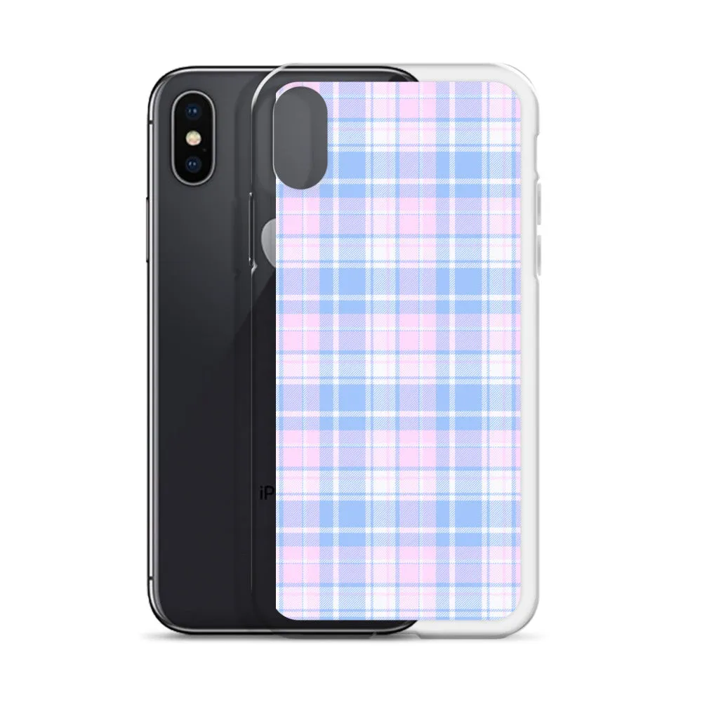 Pastel Plaid iPhone 13 12 Pro Max Case, Pink Blue Tartan Print Cute Gift Aesthetic iPhone 11 Mini SE 2020 XS Max XR X 7 Plus 8 Cell Phone