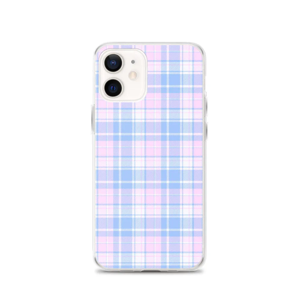 Pastel Plaid iPhone 13 12 Pro Max Case, Pink Blue Tartan Print Cute Gift Aesthetic iPhone 11 Mini SE 2020 XS Max XR X 7 Plus 8 Cell Phone