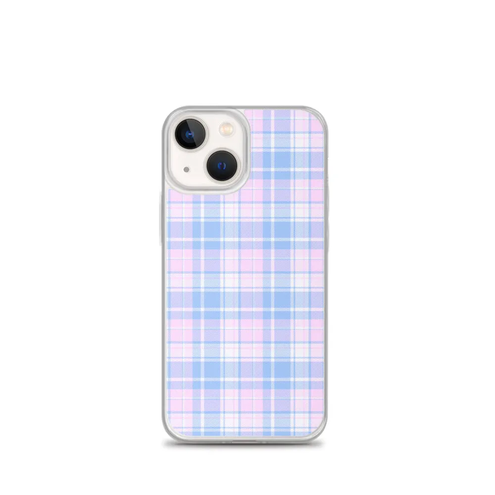 Pastel Plaid iPhone 13 12 Pro Max Case, Pink Blue Tartan Print Cute Gift Aesthetic iPhone 11 Mini SE 2020 XS Max XR X 7 Plus 8 Cell Phone