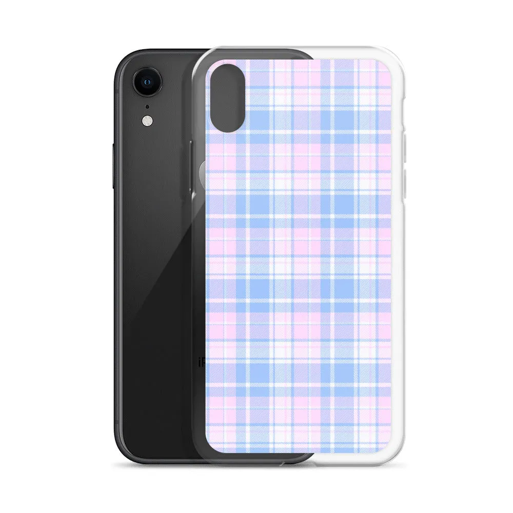 Pastel Plaid iPhone 13 12 Pro Max Case, Pink Blue Tartan Print Cute Gift Aesthetic iPhone 11 Mini SE 2020 XS Max XR X 7 Plus 8 Cell Phone