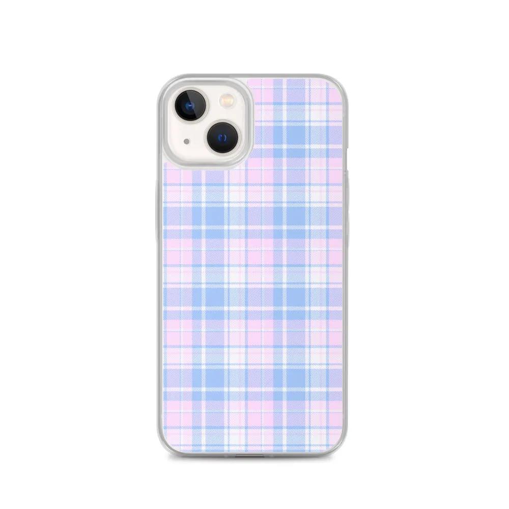 Pastel Plaid iPhone 13 12 Pro Max Case, Pink Blue Tartan Print Cute Gift Aesthetic iPhone 11 Mini SE 2020 XS Max XR X 7 Plus 8 Cell Phone