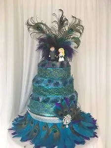 Peacock Feather & diamante design wedding cake stand  1920's  Gatsby style  round/square  all sizes