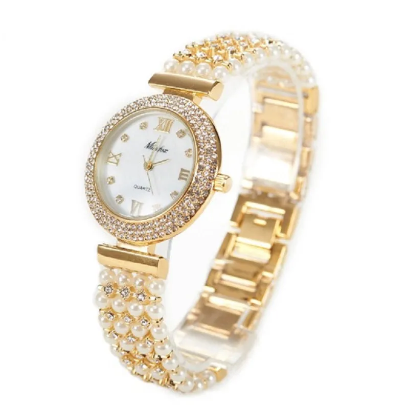 Pearl Strap Round Dial Women's Watch