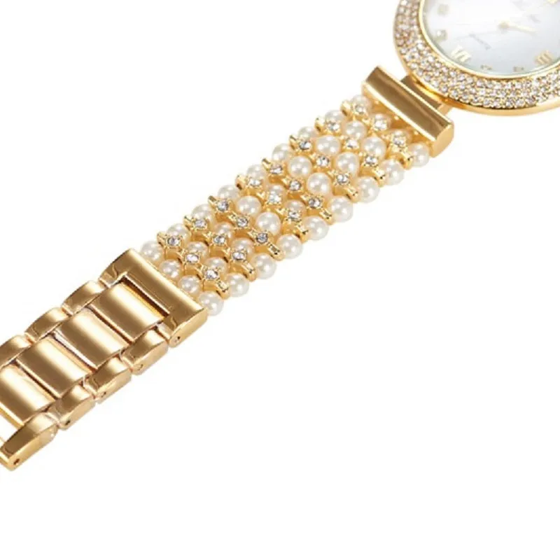 Pearl Strap Round Dial Women's Watch