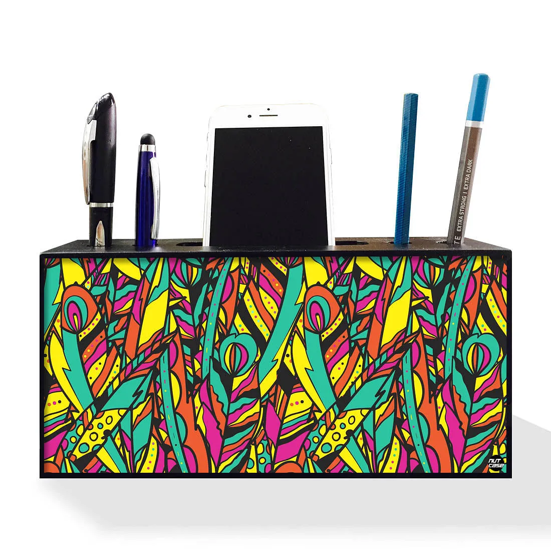 Pen Mobile Stand Holder Desk Organizer - Colorful Feather