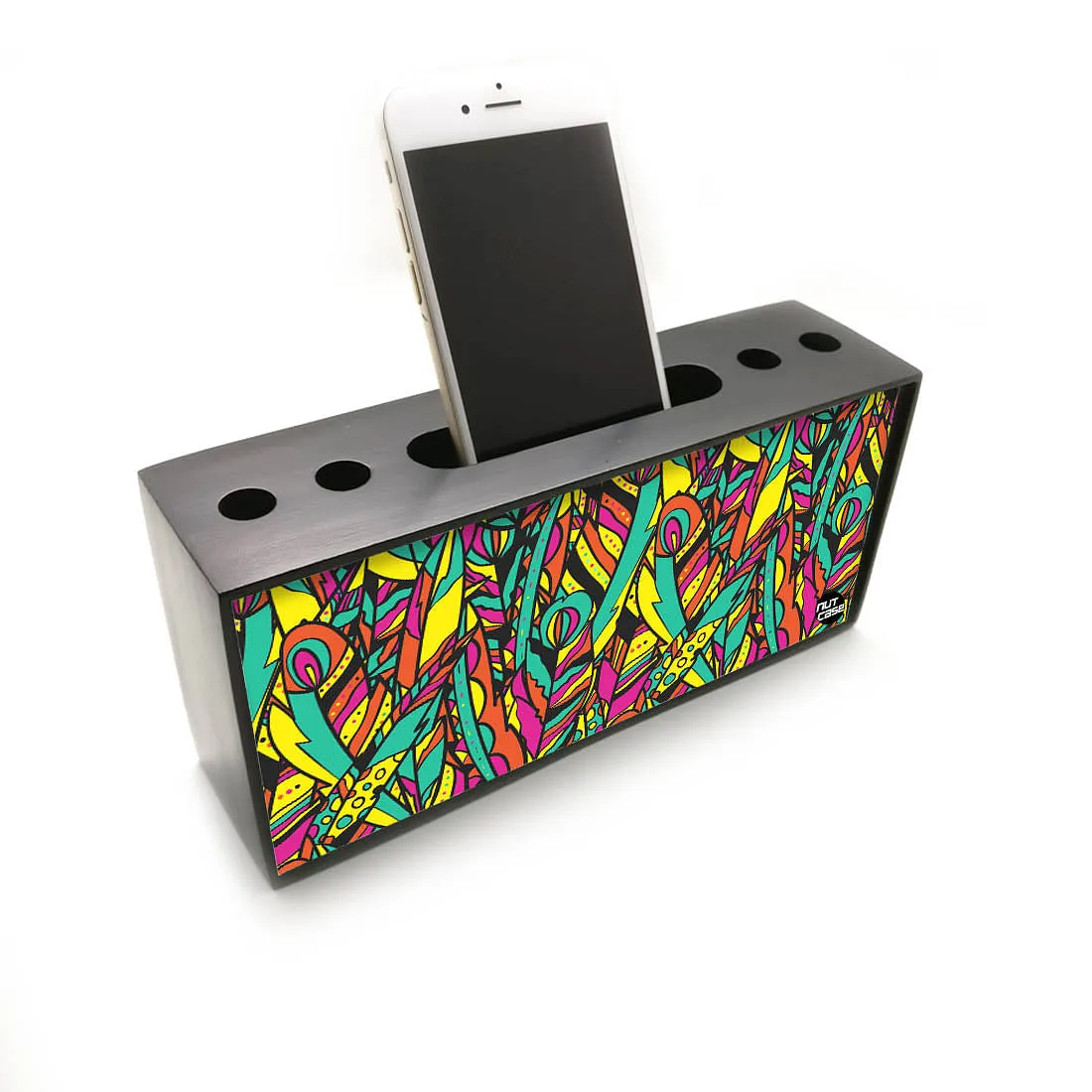 Pen Mobile Stand Holder Desk Organizer - Colorful Feather