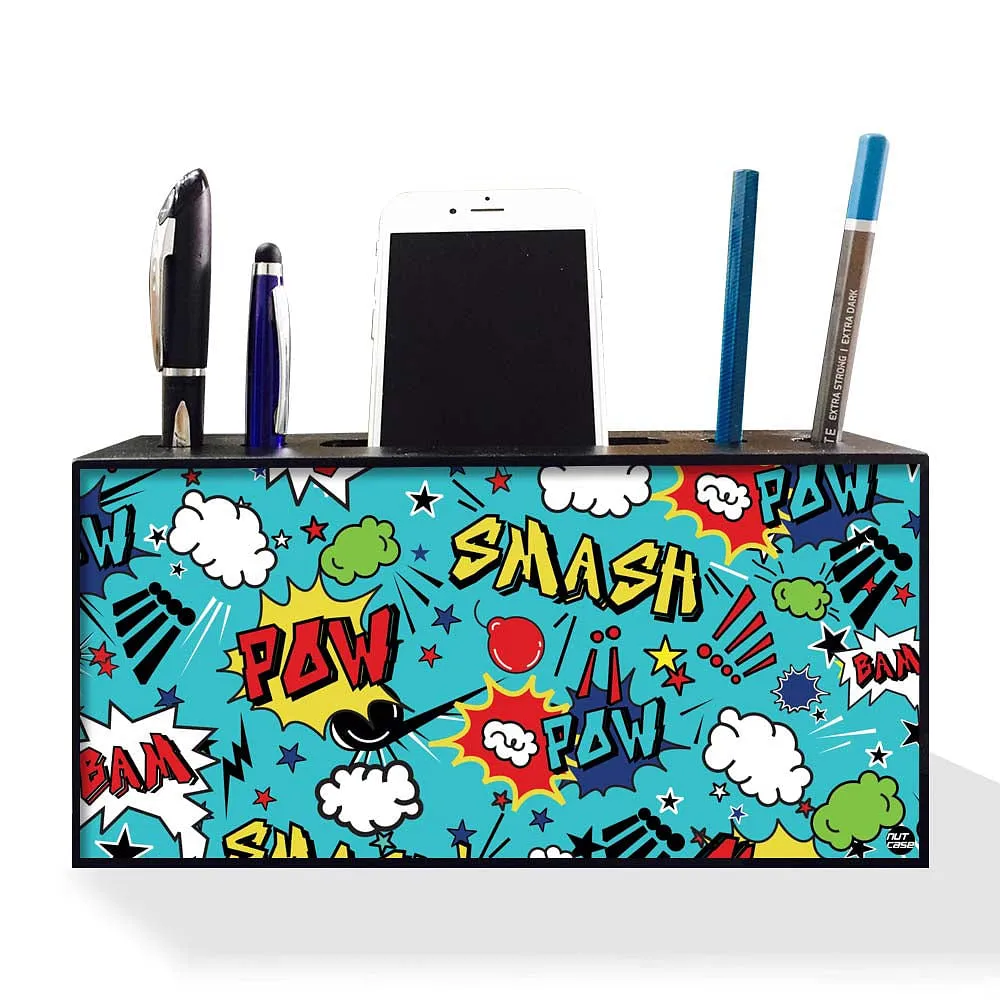 Pen Mobile Stand Holder Desk Organizer - Comic Style Blue