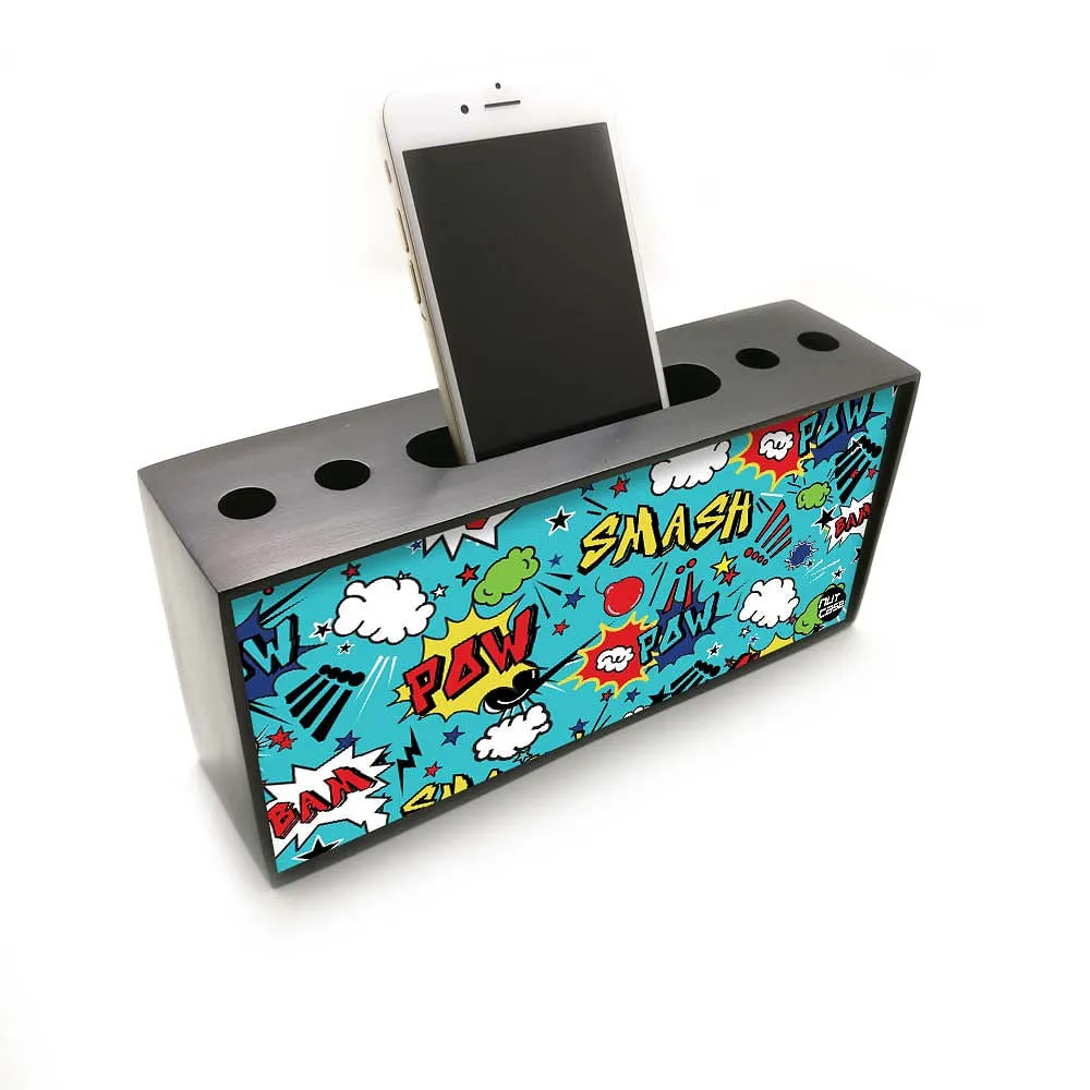 Pen Mobile Stand Holder Desk Organizer - Comic Style Blue