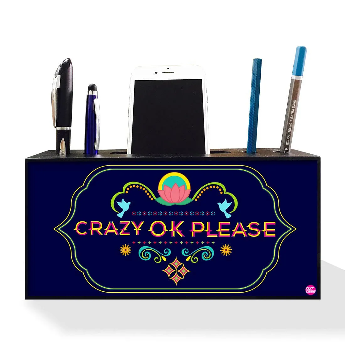 Pen Mobile Stand Holder Desk Organizer - Crazy Ok Please Blue