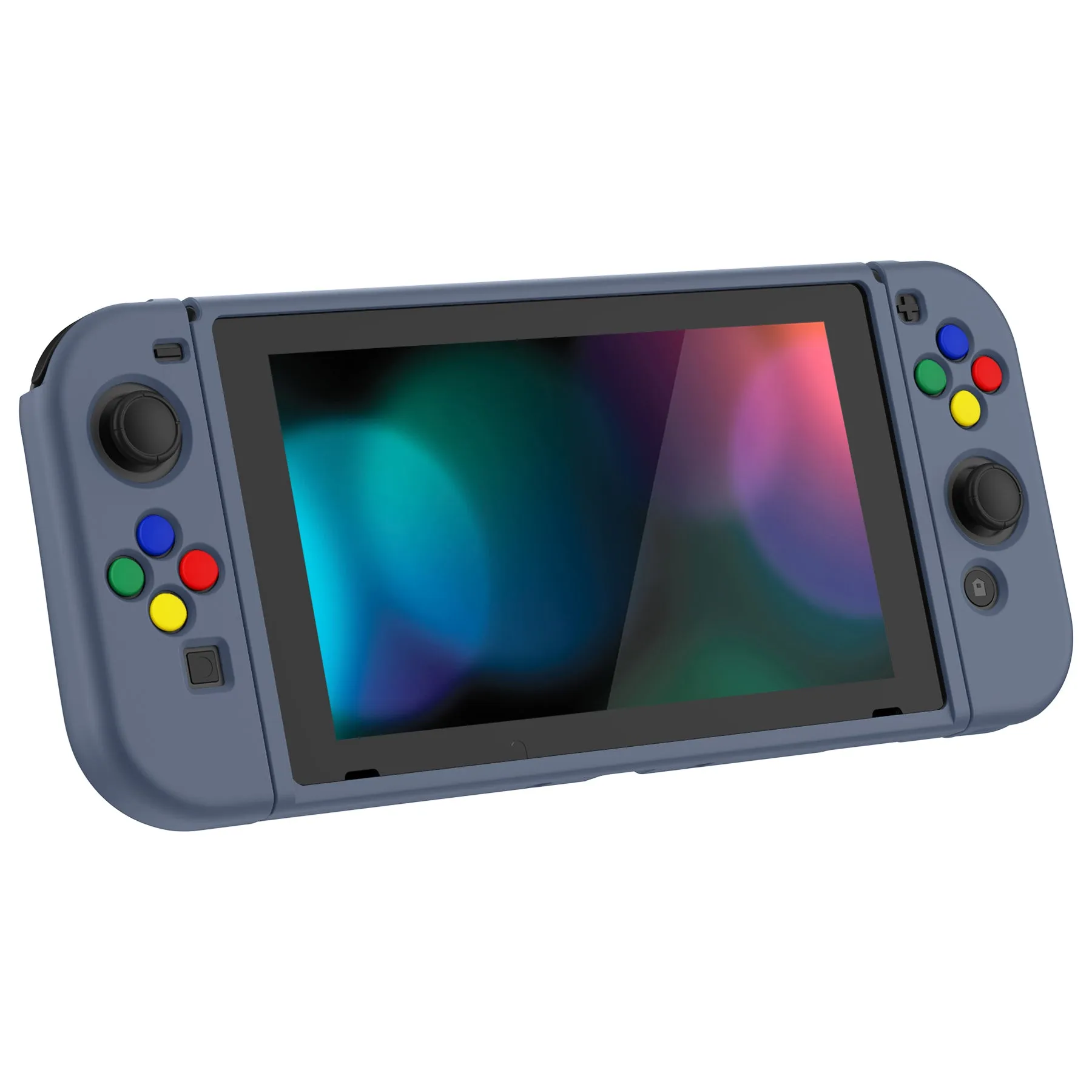 PlayVital Slate Gray Protective Case for NS Switch, Soft TPU Slim Case Cover for NS Switch Joy-Con Console with Colorful ABXY Direction Button Caps - NTU6039G2