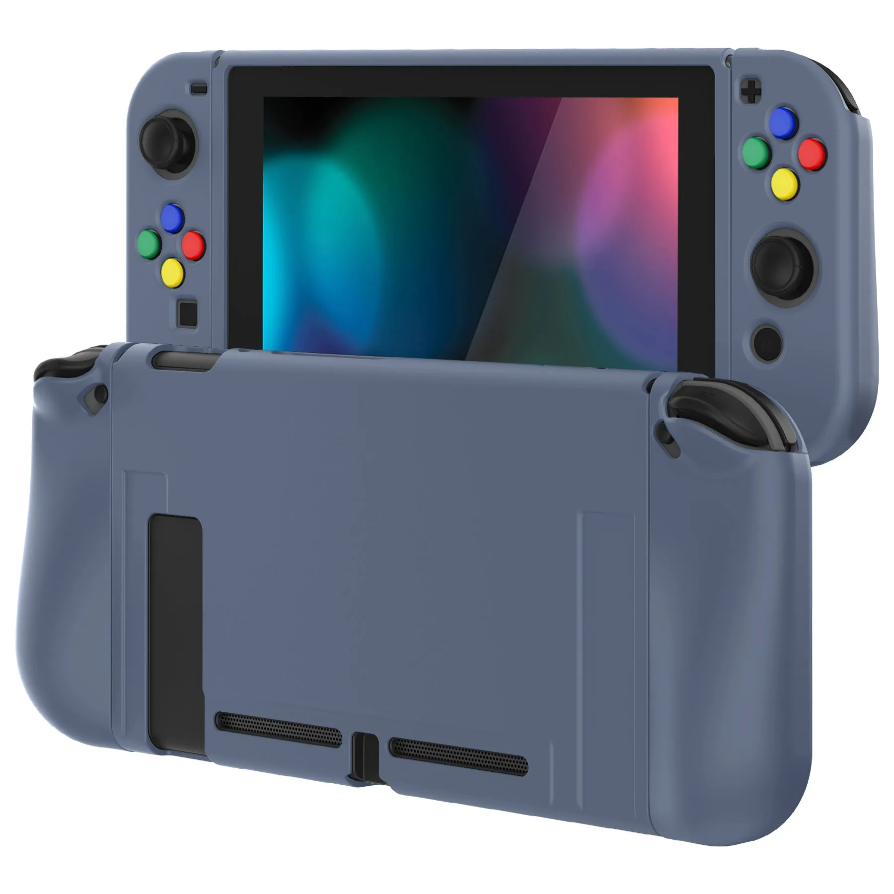 PlayVital Slate Gray Protective Case for NS Switch, Soft TPU Slim Case Cover for NS Switch Joy-Con Console with Colorful ABXY Direction Button Caps - NTU6039G2