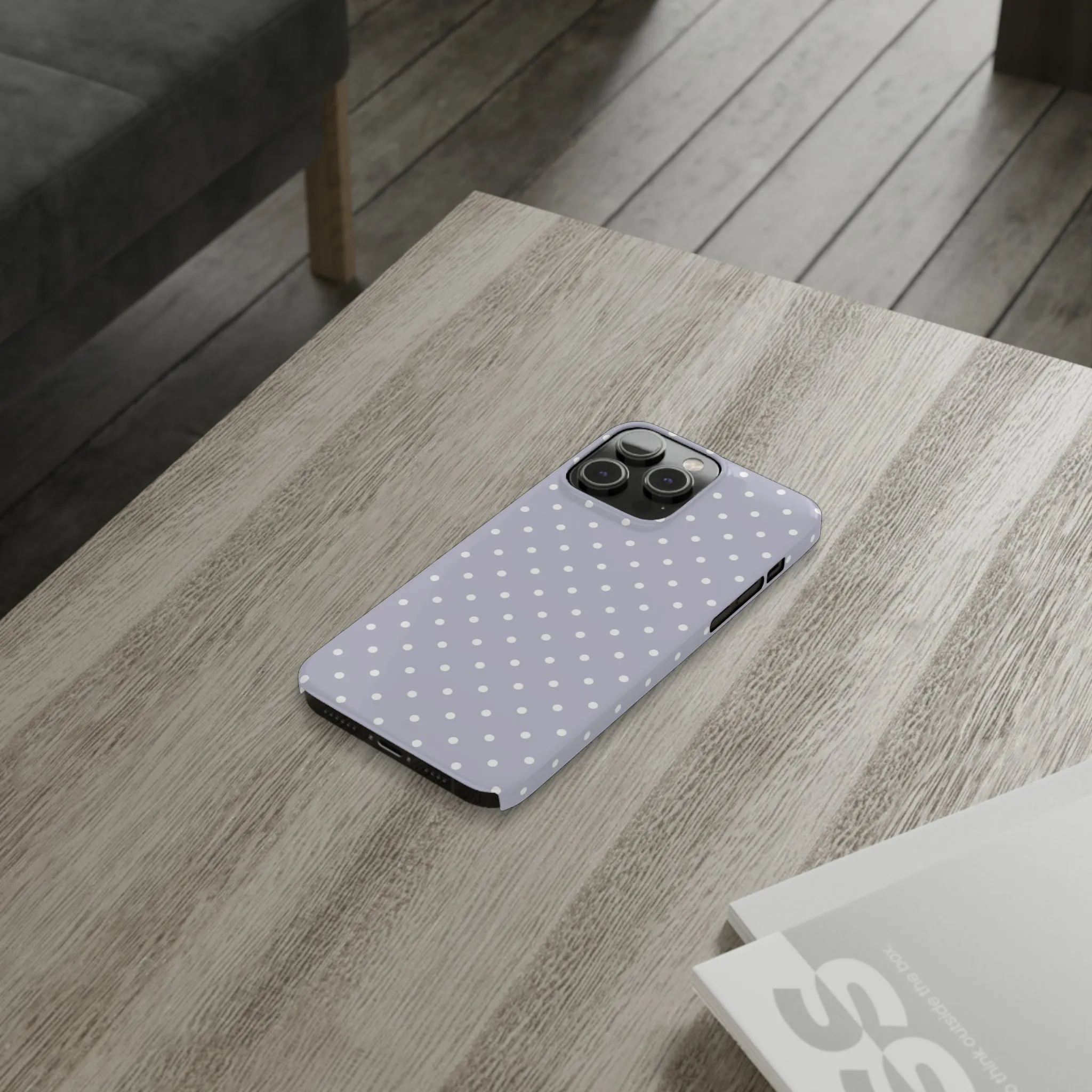 Purple background and white Polka Dots Design Sleek Elegance Wireless-Charging Compatible Phone Case Slim Phone Case compatible with over 20 iphone models