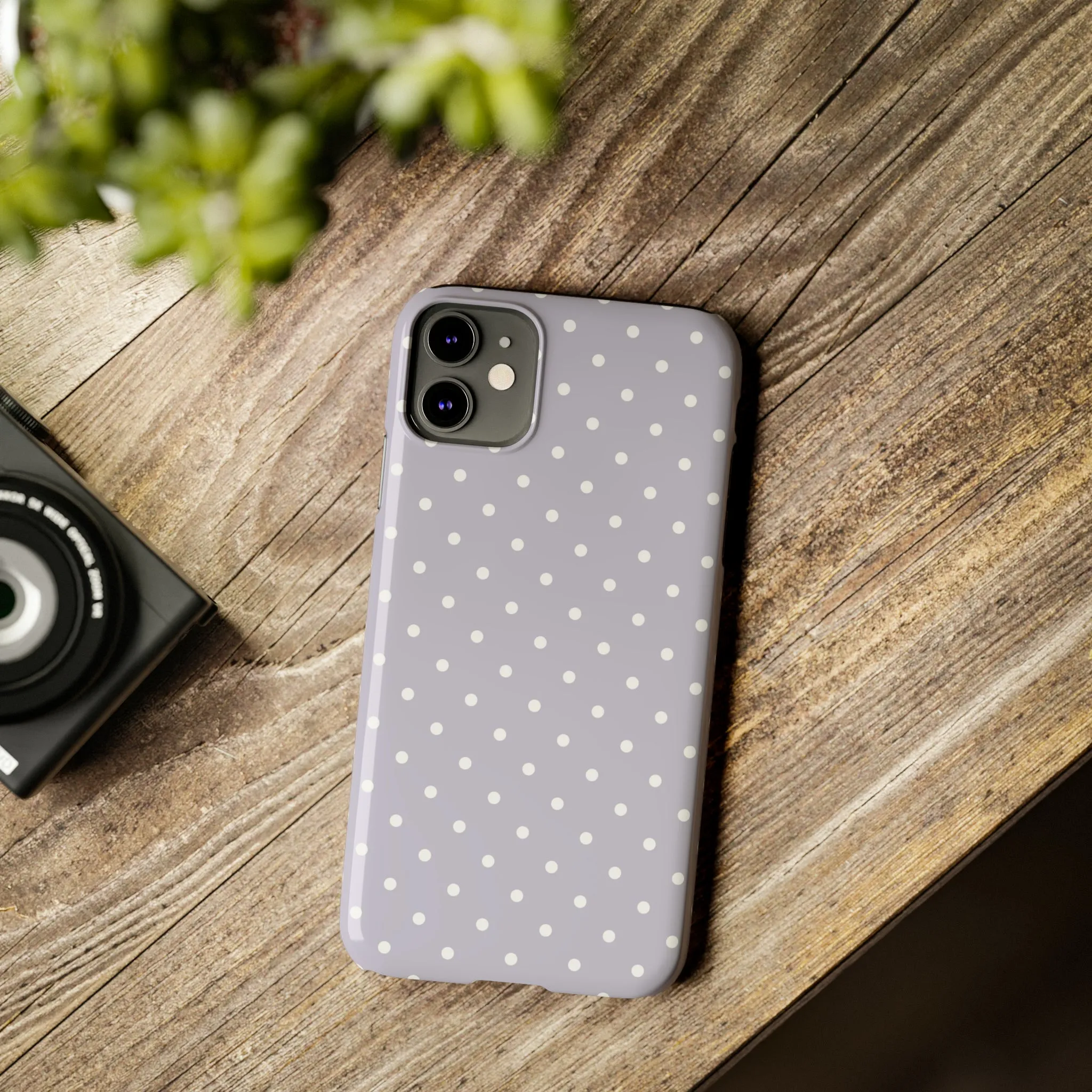 Purple background and white Polka Dots Design Sleek Elegance Wireless-Charging Compatible Phone Case Slim Phone Case compatible with over 20 iphone models