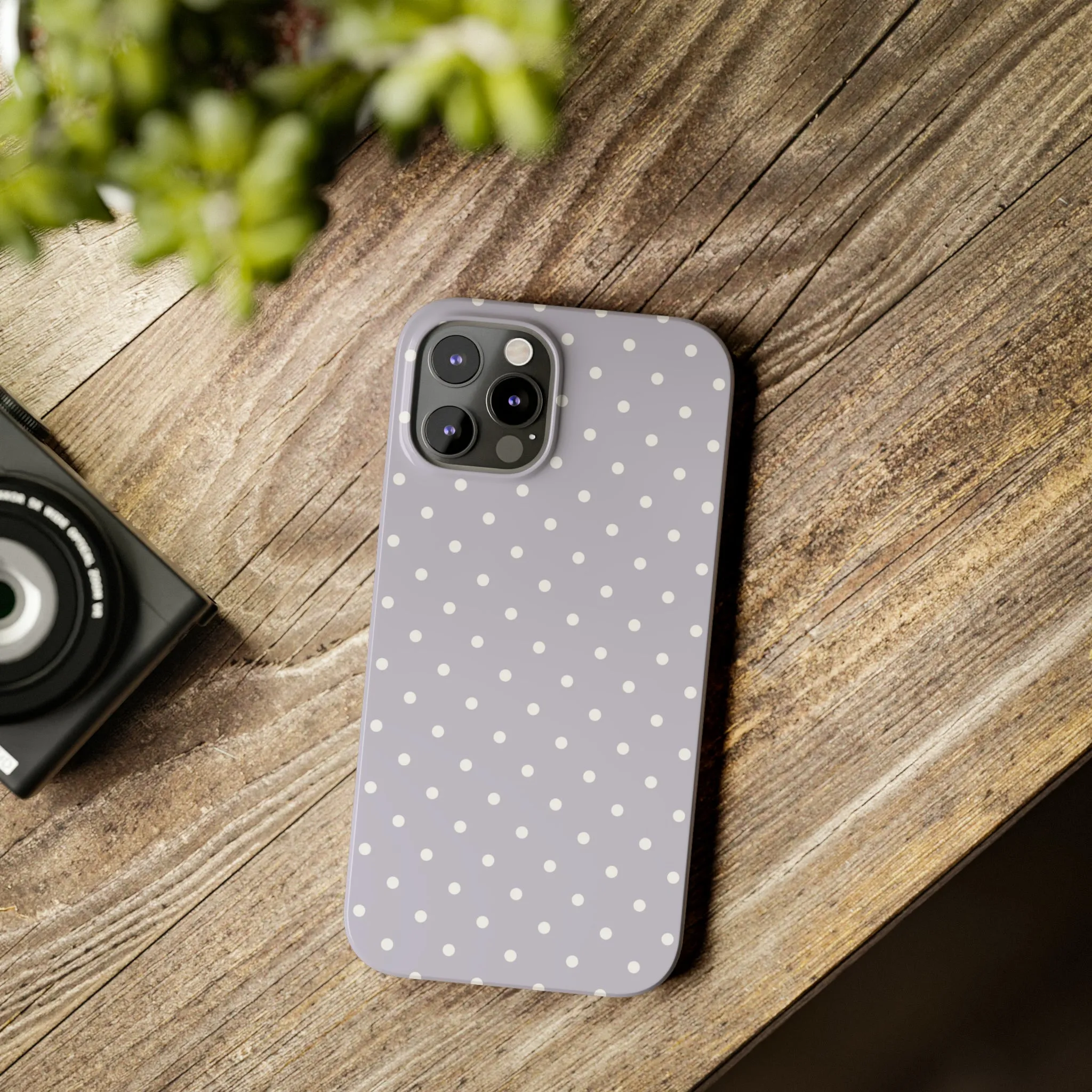 Purple background and white Polka Dots Design Sleek Elegance Wireless-Charging Compatible Phone Case Slim Phone Case compatible with over 20 iphone models