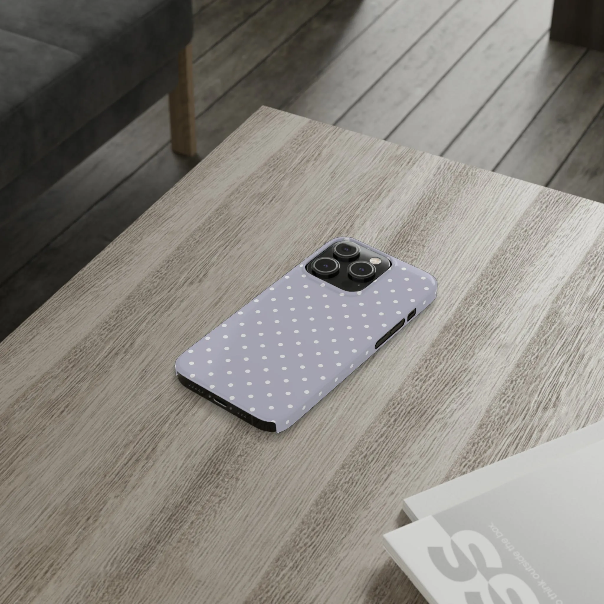 Purple background and white Polka Dots Design Sleek Elegance Wireless-Charging Compatible Phone Case Slim Phone Case compatible with over 20 iphone models