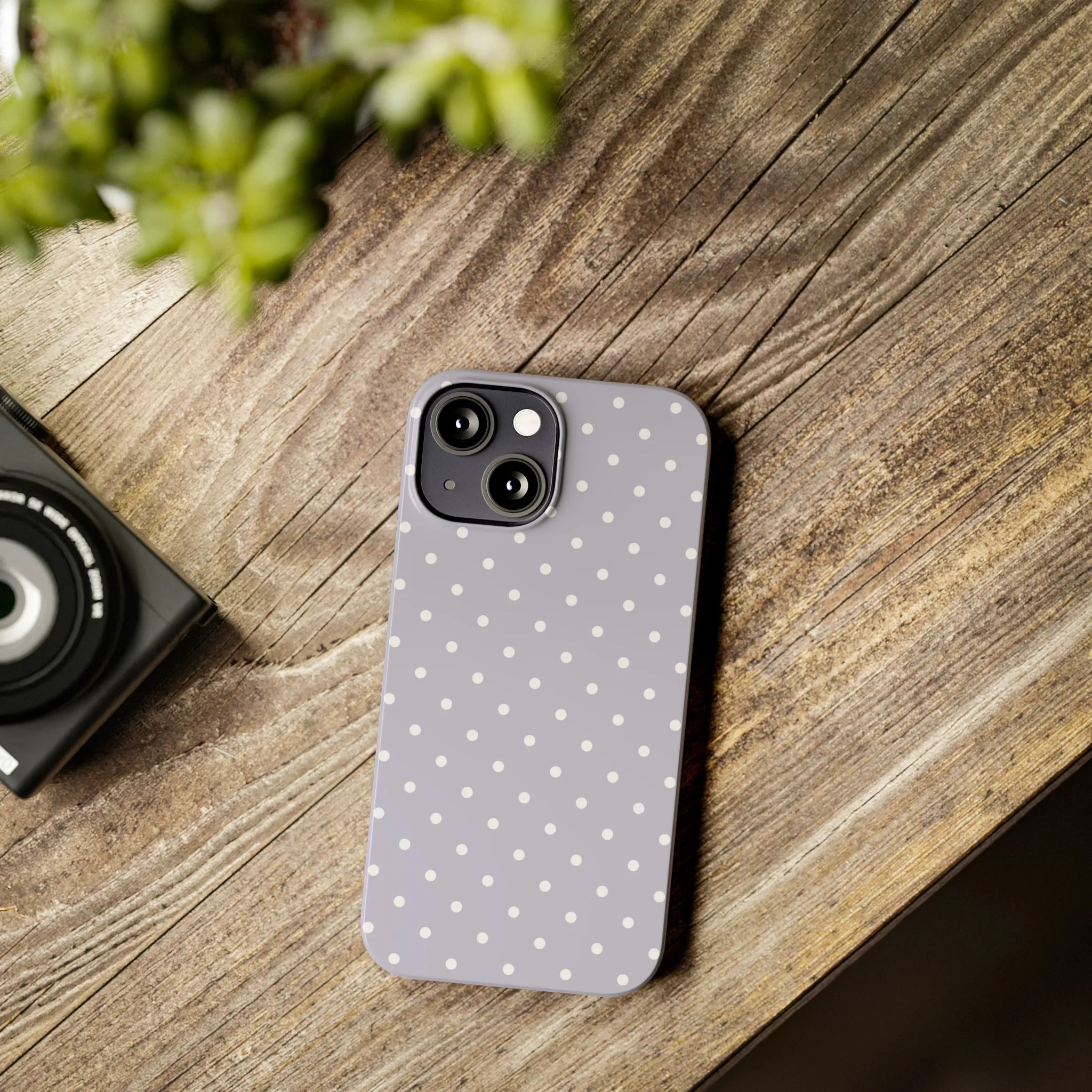 Purple background and white Polka Dots Design Sleek Elegance Wireless-Charging Compatible Phone Case Slim Phone Case compatible with over 20 iphone models