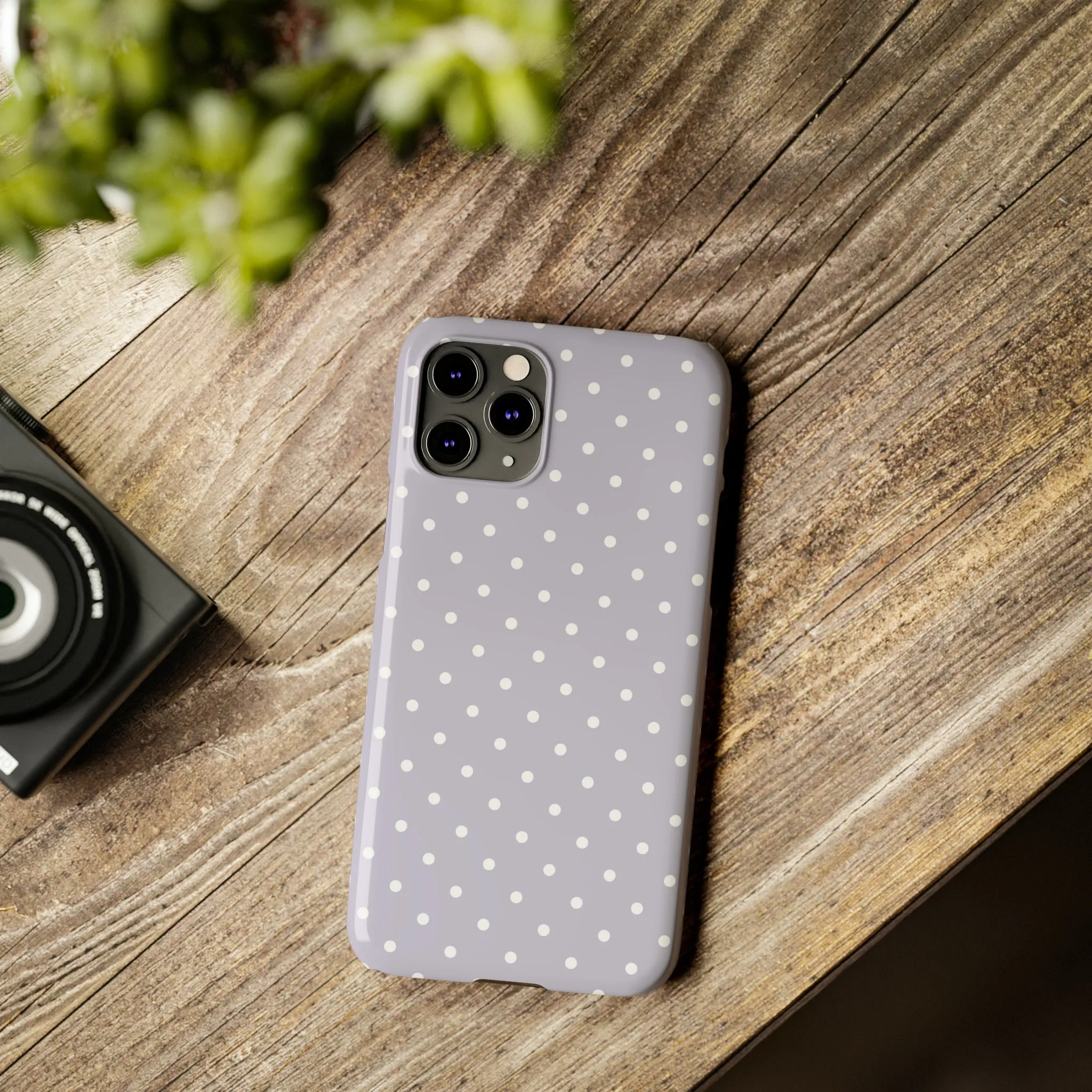 Purple background and white Polka Dots Design Sleek Elegance Wireless-Charging Compatible Phone Case Slim Phone Case compatible with over 20 iphone models