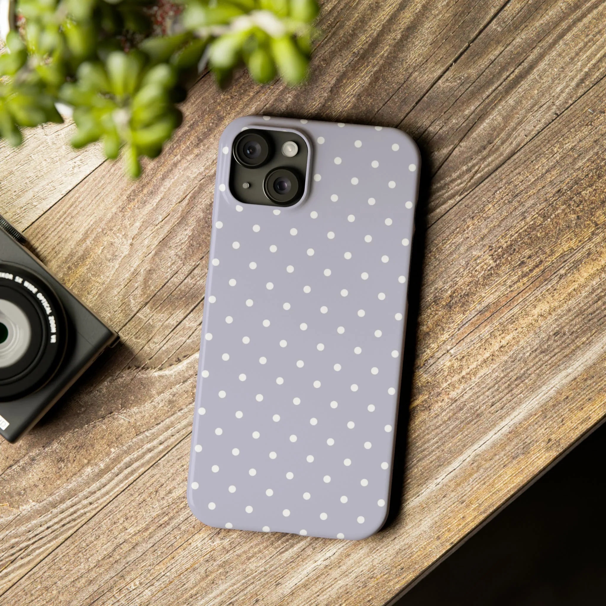 Purple background and white Polka Dots Design Sleek Elegance Wireless-Charging Compatible Phone Case Slim Phone Case compatible with over 20 iphone models